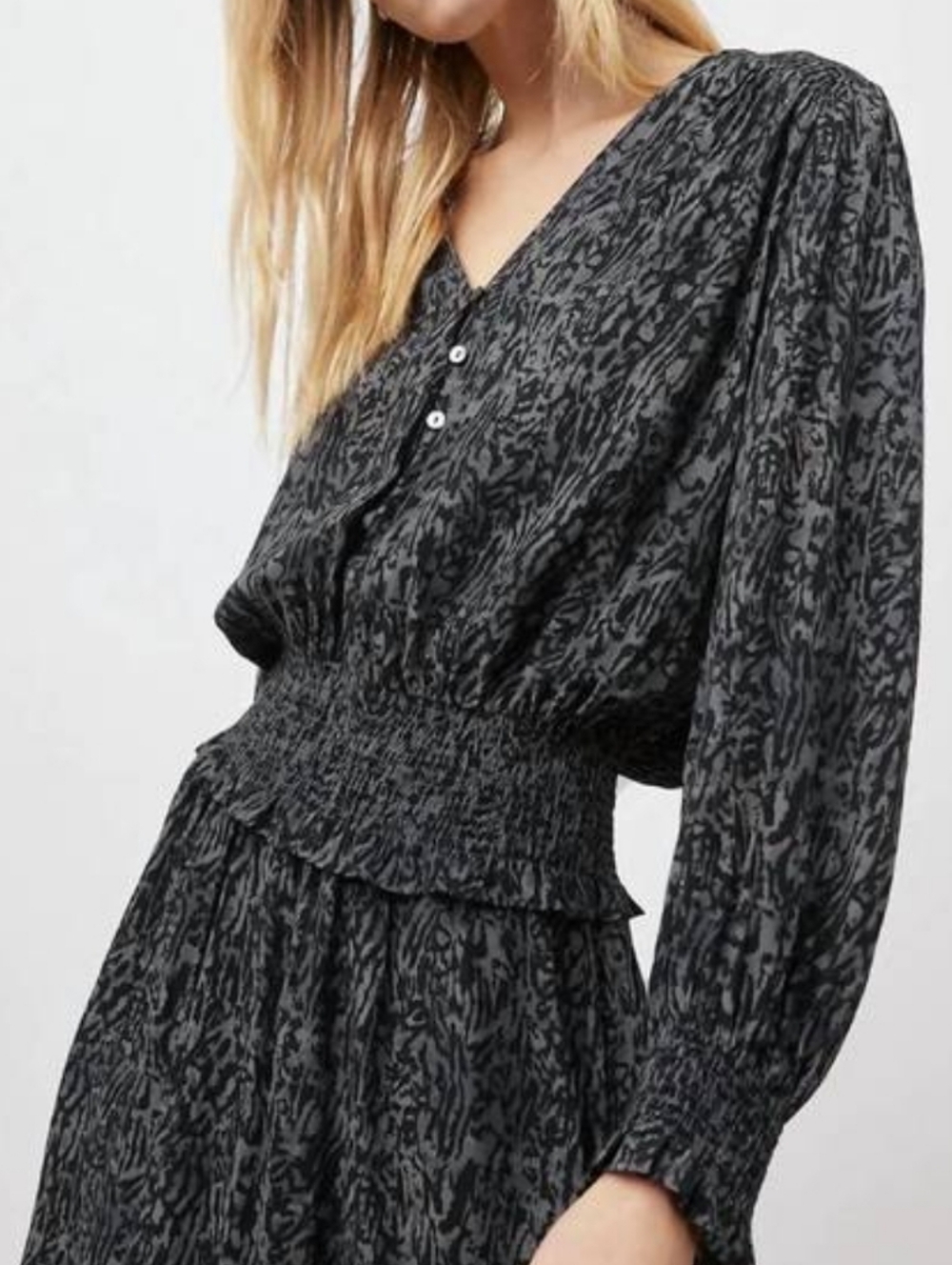 Rails Zana Abstract Animal Print Long Sleeve Mini Dress Sz M In Charcoal - Picture 2 of 10